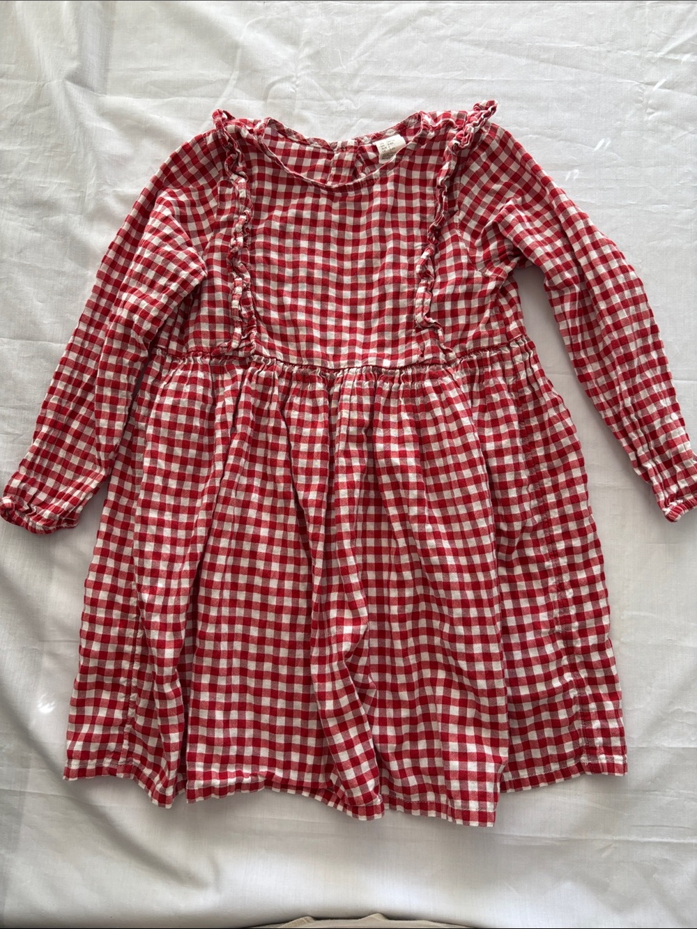 H&M Red and White Gingham Long-Sleeve Dress